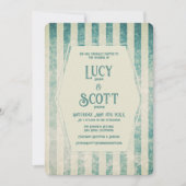 ヴィンテージグランジベージュ色ストライプ幾何結婚ティール(緑がかった色) 招待状 (正面)