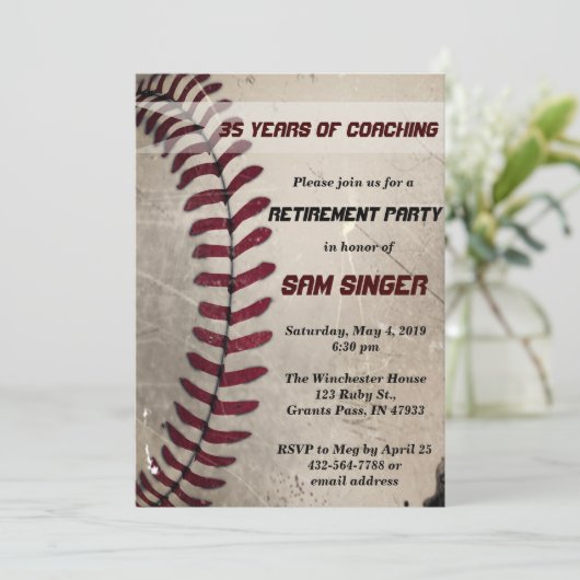 ヴィンテージグランジベースボールコーチ退職誕生日 招待状 (スタンド正面)