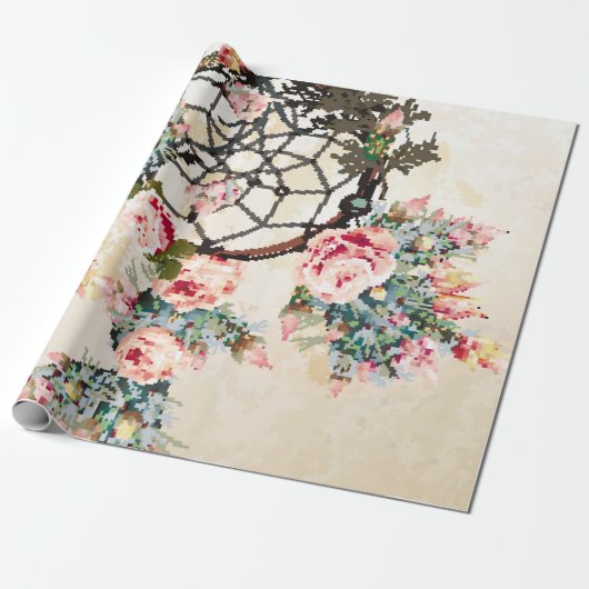 ヴィンテージグランジボーホーの背景とインディアン夢 –  ラッピングペーパー (アンロールド)