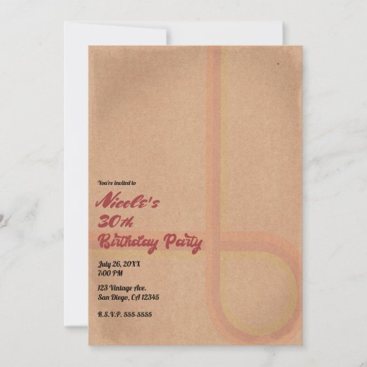 ヴィンテージグランジレトロ60年代70年代の誕生日パーティー 招待状 (正面)