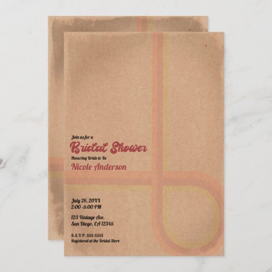 ヴィンテージグランジレトロ60年代70年代ブライダルシャワー 招待状 (正面/裏面)