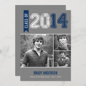 ヴィンテージグランジ卒業招待状-青 招待状 (正面/裏面)