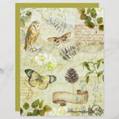 ヴィンテージグランジ蝶の葉スクラップブック紙 (正面/裏面)