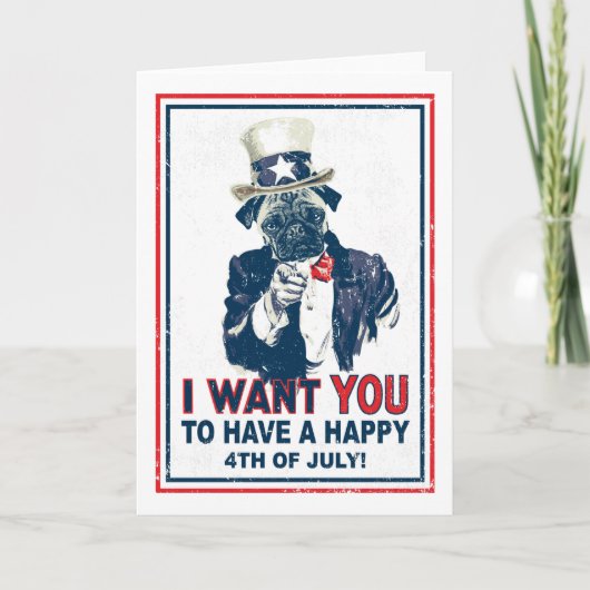 ヴィンテージグランジ·アンクル·サム·パグ7月4日 カード (正面)