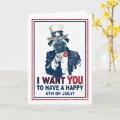 ヴィンテージグランジ·アンクル·サム·パグ7月4日 カード (黄色い花)