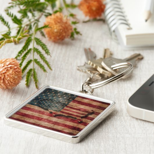 ヴィンテージグランジUSAスターストライプズ国旗と地図 キーホルダー (側面)