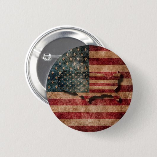ヴィンテージグランジUSAスターストライプズ国旗と地図 缶バッジ (正面&裏面)