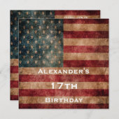 ヴィンテージグランジUSAスターズ&ストライプ誕生日17 招待状 (正面/裏面)