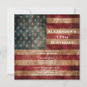 ヴィンテージグランジUSAスターズ&ストライプ誕生日17 招待状 (裏面)
