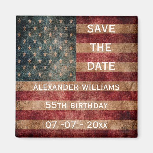 ヴィンテージグランジUSAスター&ストライプ誕生日55 マグネット (正面)