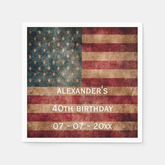 ヴィンテージグランジUSAスター&ストライプ40歳 スタンダードカクテルナプキン (正面)