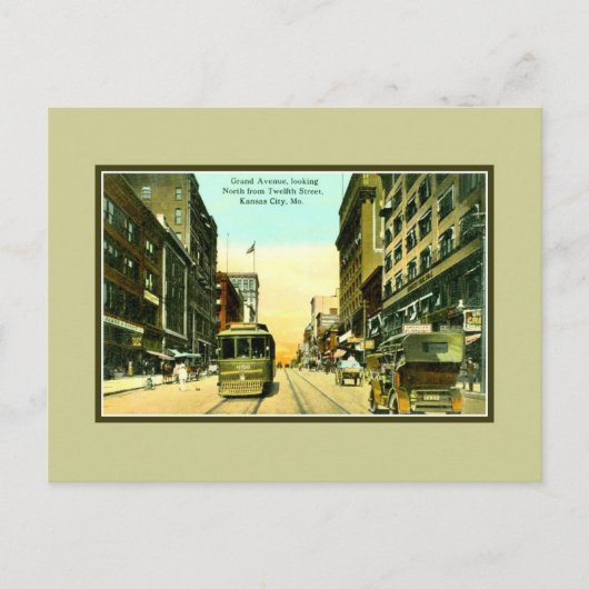 ヴィンテージグラント通り、市電、カンザスシティMO ポストカード (正面)