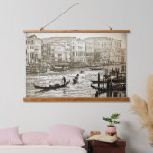 ヴィンテージグランドキャナルウッドトップウォールタペストリー 吊り下げ型タペストリー (寝室)