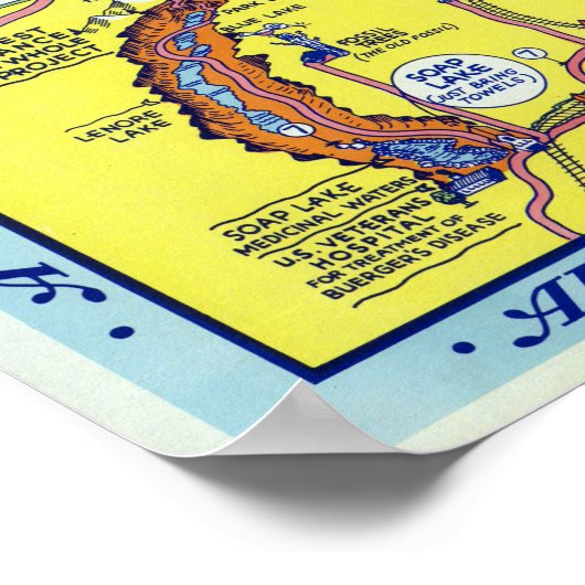 ヴィンテージグランドクーリーダムヒステリックな地図と旅行 ポスター (角)