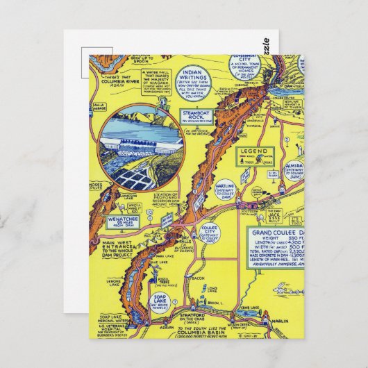 ヴィンテージグランドクーリーダムヒステリックな地図と旅行 ポストカード (正面/裏面)