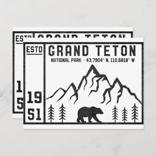 ヴィンテージグランドテトン国立公園ワイオミングマウンテン ポストカード (正面/裏面)