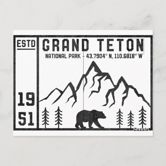 ヴィンテージグランドテトン国立公園ワイオミングマウンテン ポストカード (裏面)
