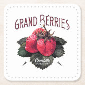 ヴィンテージグランドベリーイチゴあなたの名前を追加 スクエアペーパーコースター (正面)
