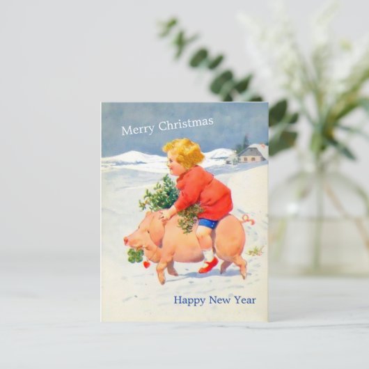 ヴィンテージグリオンピグクリスマス新年のイメージカード ポストカード (スタンド正面)