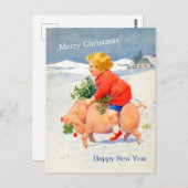 ヴィンテージグリオンピグクリスマス新年のイメージカード ポストカード (正面/裏面)