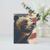 ヴィンテージグリズリーアメリカ国旗 ポストカード (スタンド正面)