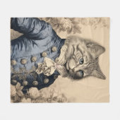 ヴィンテージグリッセイキャットジェントンボタニカルバラ フリースブランケット (正面(横))