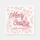 ヴィンテージグリッタースノーフレーク・メリークリスマス・モノグラム スタンダードカクテルナプキン (正面)