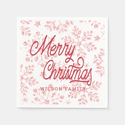 ヴィンテージグリッタースノーフレーク・メリークリスマス・モノグラム スタンダードカクテルナプキン (正面)