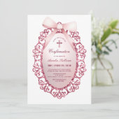 ヴィンテージグリッターフレームピンクボウの確認 招待状 (スタンド正面)