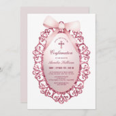 ヴィンテージグリッターフレームピンクボウの確認 招待状 (正面/裏面)