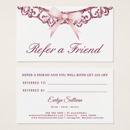 ヴィンテージグリッターフレームピンクボウ紹介カード (正面&裏面)