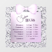 ヴィンテージグリッターフレーム薄紫ボウ開館時間 ウィンドウサイン (シート)