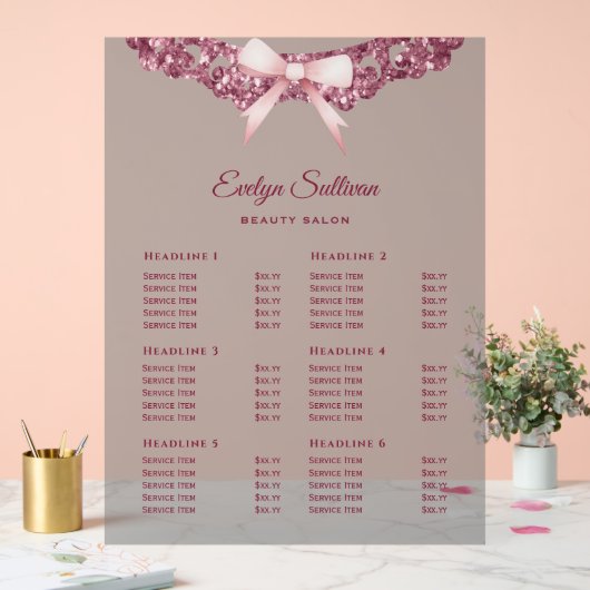 ヴィンテージグリッターフレームPink Bow価格表 アクリルサイン (ウェディング)