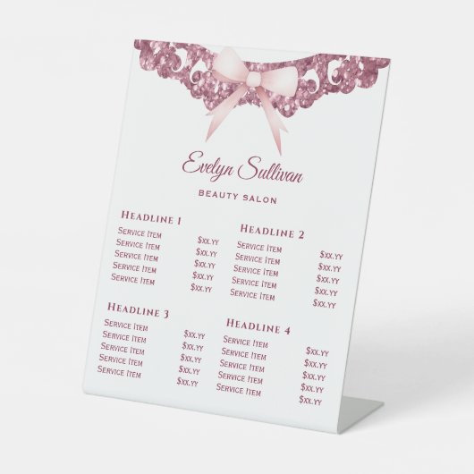 ヴィンテージグリッターフレームPink Bow価格表 台座サイン (正面)