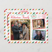 ヴィンテージグリッター家族の写真Airmailクリスマス ポストカード (正面/裏面)
