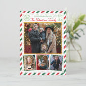 ヴィンテージグリッター家族の写真Airmailクリスマス 招待状 (スタンド正面)