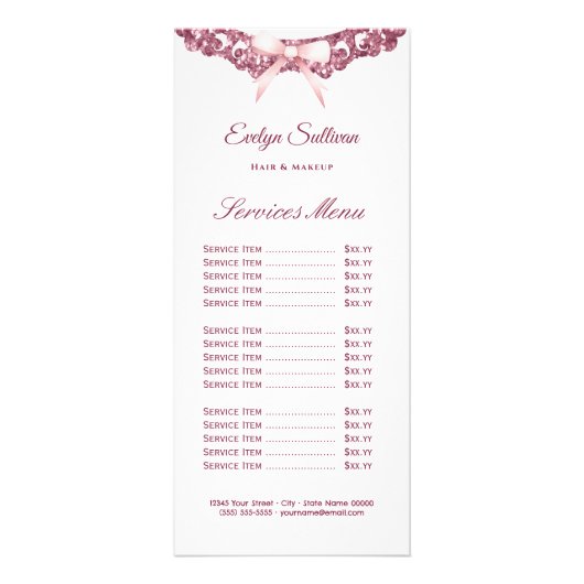 ヴィンテージグリッター枠ピンクボウ価格表 ラックカード (正面)