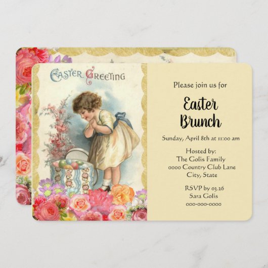 ヴィンテージグリットイースターエッグホリデーブランチ 招待状 (正面/裏面)