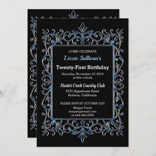 ヴィンテージグリッ縁どジ誕生日招待状 招待状 (正面/裏面)