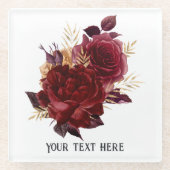 ヴィンテージグリモアールブルゴーニュと金ゴールドフローラ ガラスコースター (正面)