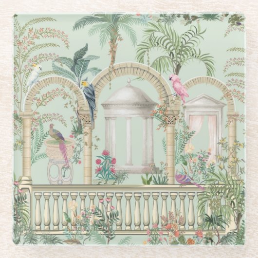 ヴィンテージグリークガーデンアーチオウム熱帯木 ガラスコースター (正面)