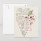 ヴィンテージグリーティングイラストレーションカード、ロマンチックなハート シーズンポストカード (正面/裏面)