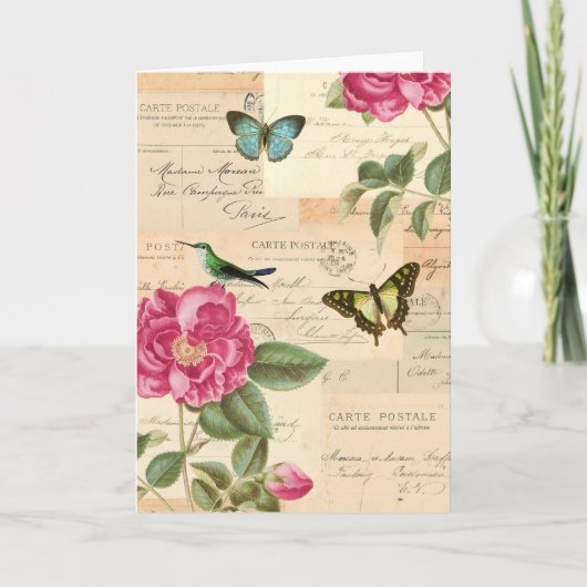 ヴィンテージグリーティングカード(バラと蝶) カード (正面)