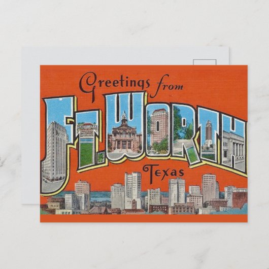 ヴィンテージグリーティングフォートワースTX ポストカード (正面/裏面)