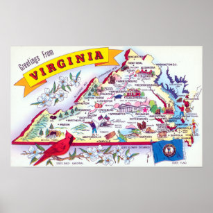 ヴィンテージグリーティング – バージニア地図と旅行 ポスター