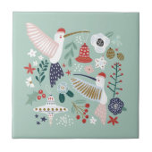 ヴィンテージグリーンおもしろいボホクリスマスセラミックタイル タイル (正面)