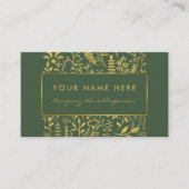 ヴィンテージグリーンおよびゴールドフォイルリーフエフェクト 名刺 (正面)