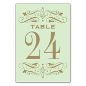 ヴィンテージグリーンとアンティーク金ゴールドフローリッ結婚シュ テーブルナンバー (正面)