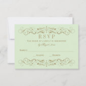 ヴィンテージグリーンとアンティーク金ゴールドフローリッ結婚シュ 出欠カード (正面)