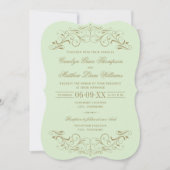 ヴィンテージグリーンとアンティーク金ゴールドフローリッ結婚シュ 招待状 (正面)